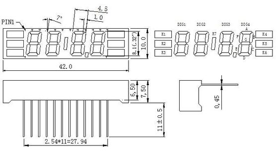 Customized 4 Digit 7 Segment Display 0.32inch TF / FM Red Color For Radio MP3 Player