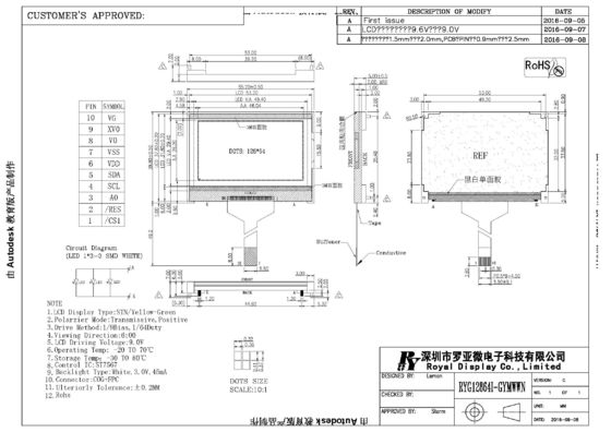 Professional Cog Lcd Module , Graphic Oled Display 3.3V Power Supply