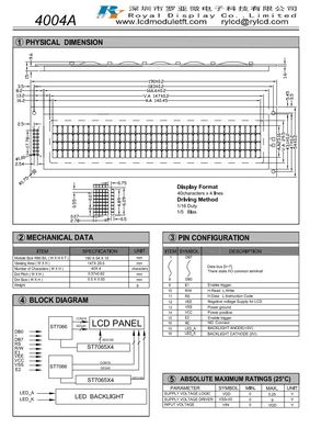40*4 Character STN LCD Module Blue Monochrome Negative Big Size With ST7065/7066