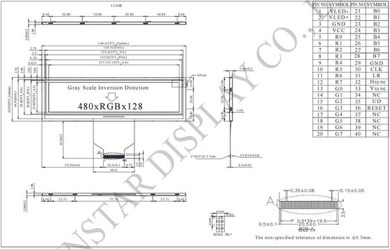 5.2'' 480*RGB*128 TFT LCD Module Winstar WF52ATLASDNN0 replace 6 o'clock