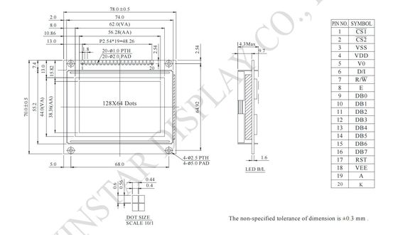 Graphic 128*64 small Monochrome LCD Module with NT7107/NT7108 6800 interface customizable
