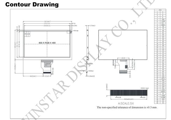 7'' 800*RGB*480 TFT LCD Module white transmissive 12H 16:9 with ST-5623D