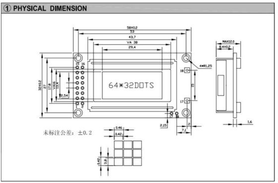 64*32 Graphic LCD Module ST7920 with Backlight Customizable Industrial Display Wide Temperature