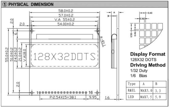 128*32 Graphic LCD Module With ST7921 Backlight 3.3V Monochrome Color Customizable Industrial Display