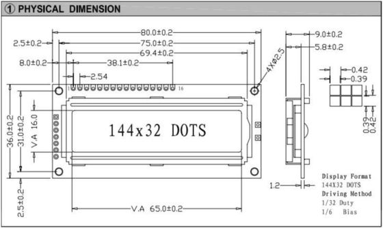 144*32 Graphic LCD Module With ST7920/ST7921 LED Backlight Industrial Display