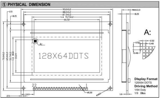 128*64 Graphic STN LCD Module AT0107 Monochrome With LED Backlight Industrial Display
