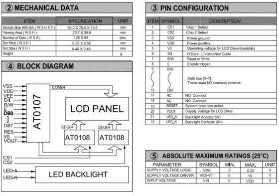 128*64 Graphic STN LCD Module AT0107 Monochrome With LED Backlight Industrial Display