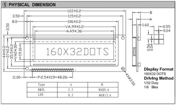 160*32 Graphic LCD Module FSTN Big Size ST7920/ST7921 Wide Temperature Industrial Display Customizable