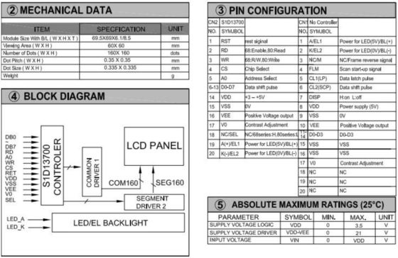160*160 Graphic LCD Module FSTN 6H Transflective 60*60mm Square Industrial Display With Backlight