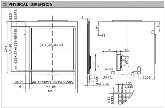 160*160 Graphic LCD Module FSTN 6H 12H NT7701 With Backlight Wide Temperature PIN Connector Industrial Display Customize