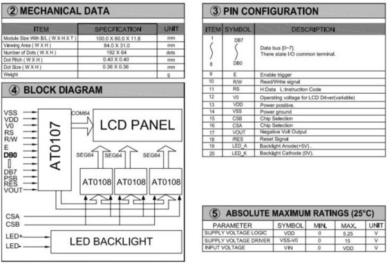 192*64 graphic LCD Module STN wide view AT0107 with backlight industrial play