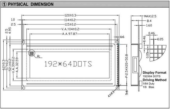 192*64 Graphic FSTN LCD Module AT0107 With Backlight Wide Temperature Industrial Display