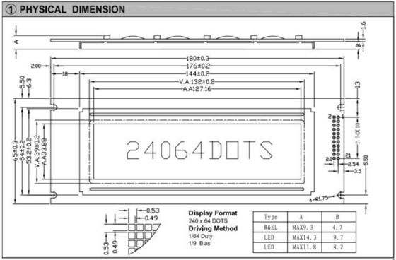240*64 Graphic STN LCD Module T6963C 20 PIN Wide Temperature Industrial Display