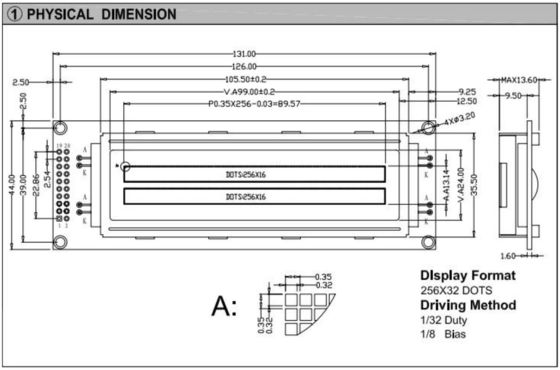 256*32 Big Size Graphic LCD Module ST7920/ST7921 20 Pin Industrial Display