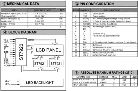 256*32 Big Size Graphic LCD Module ST7920/ST7921 20 Pin Industrial Display