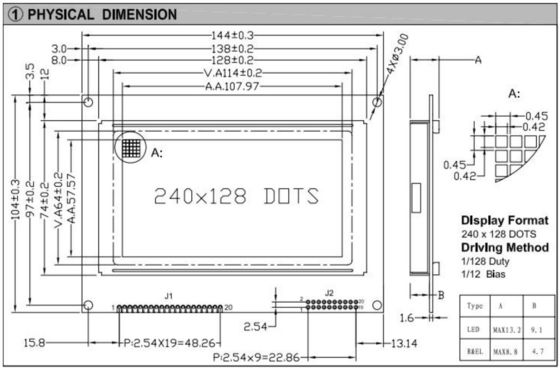 240*128 Graphic FSTN LCD Module With PCB T6963C Wide Temperature Industrial Display