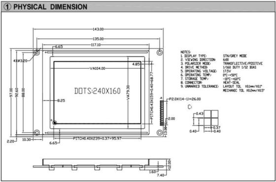240*160 Graphic STN Gray LCD Module Transflective Positive 6H Industrial Display