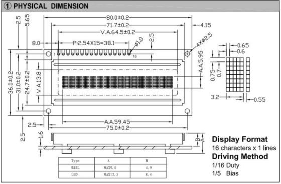 16*1 1601 STN Character LCD Module ST7066 With Backlight Industrial Display