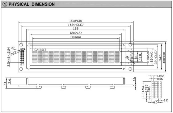 Big Size 1601 16*1 Character LCD Module With Backlight PCB Industrial Display
