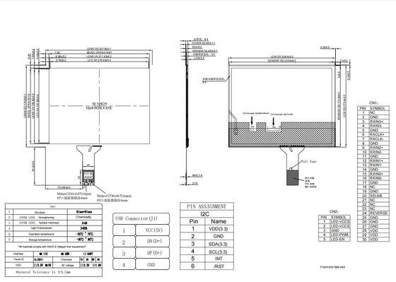 10.1'' 1024*RGB*678 TFT Wide Temperature I2c USB Ili2511 LCD Module With CTP