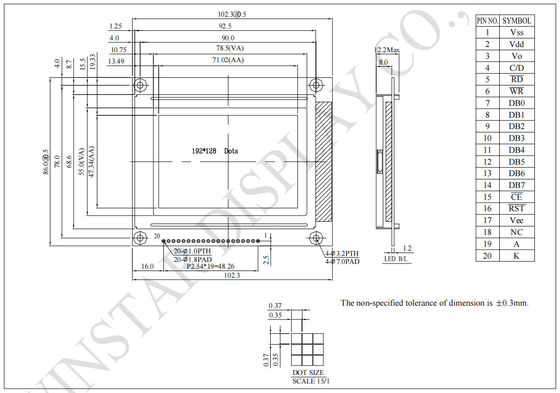 192*128 Grahic Wide Temperature Winstar Replace RA6963 IC LCD Module