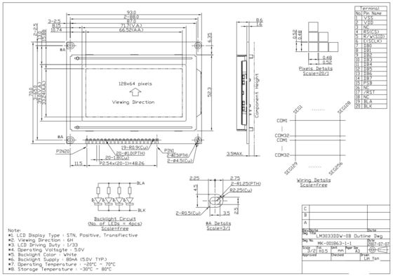STN Positive 128*64 Graphic ST7920 6H Wide Temperature LCD Module LM3033DW