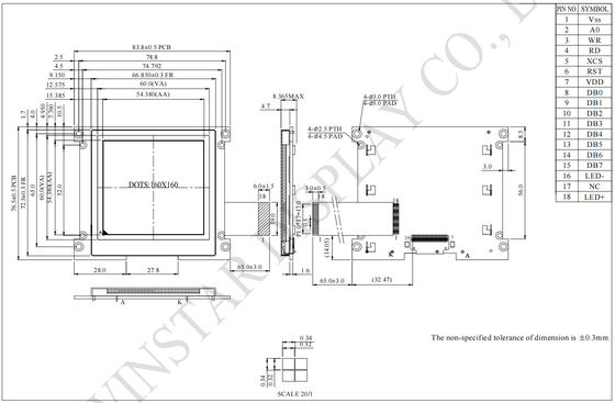160*160 Graphic FSTN UC1698u Wide Temperature Cog Customized LCD Module