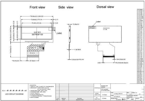 2.9'' 320*RGB*120 TFT TN SSD2119 Wide Temperature LCD Module