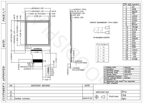 1.54'' 200*200 monochrome SPI interface e-paper display EPD