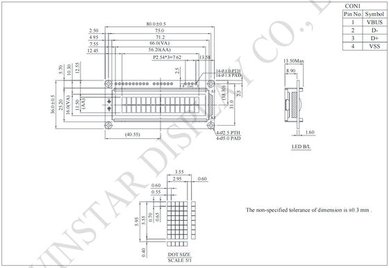 16*2 character USB interface FSTN STN LCD Module Winstar replace industrial use