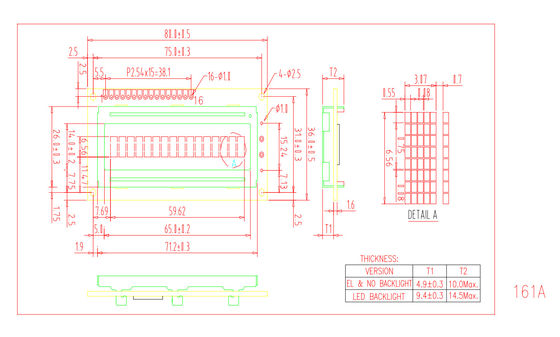 16*1 16 Pin Monochrome Stn FSTN Wide Temperature Custom Character LCD Module