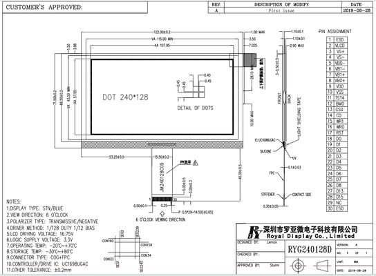 STN Blue 240*128 graphic transmissive negative UC1698U COG LCD Module