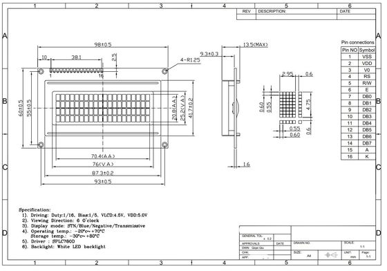 20*4 STN Blue 6H 5V positive character LCD Module industrial display