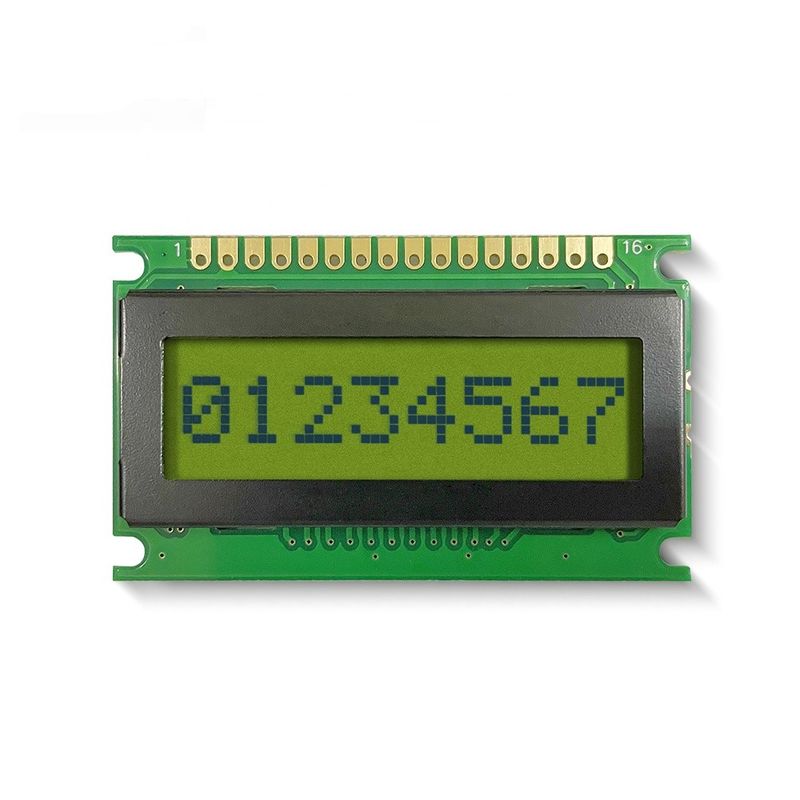 8*1 Character LCD Module 6H STN Yellow-green Positive Wide Temperature With Backlight Industrial Display