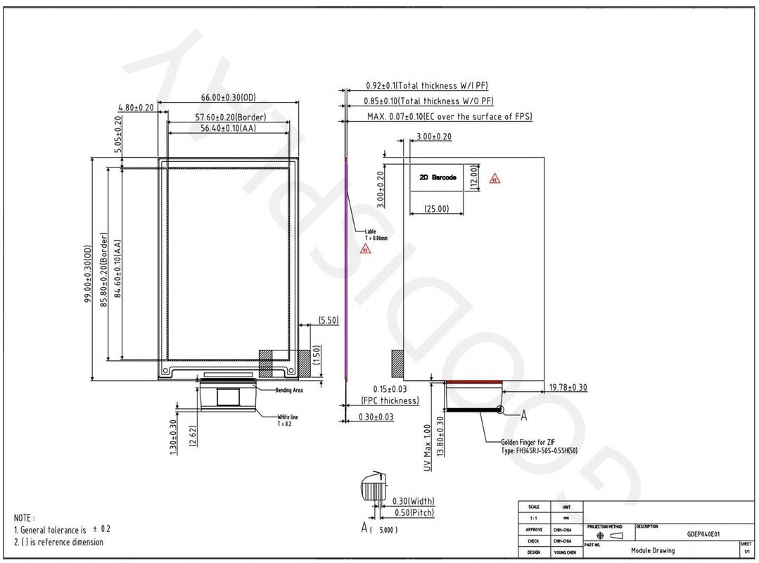 4.0'' 400*600 full color reflective standard e-paper display